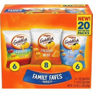 Pepperidge Farm Goldfish Crackers Family Faves Variety Pack, 20 Count Snack Packs