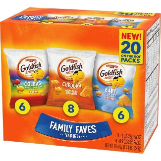 Pepperidge Farm Goldfish Crackers Family Faves Variety Pack, 20 Count Snack Packs