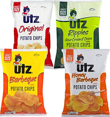 Utz Quality Foods Family Size Variety 4- Pack Potato Chips (Original, Sour Cream & Onion, BBQ, Honey BBQ)