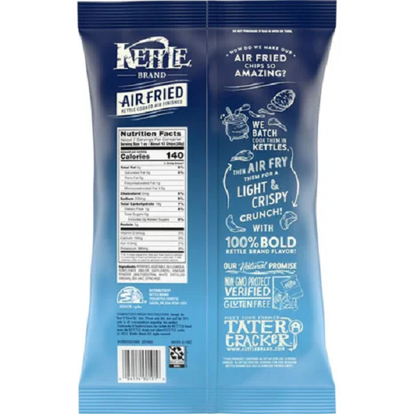 Kettle Brand Air Fried Salt Sea & Vinegar Kettle Potato Chips, 6.5 oz. Bags