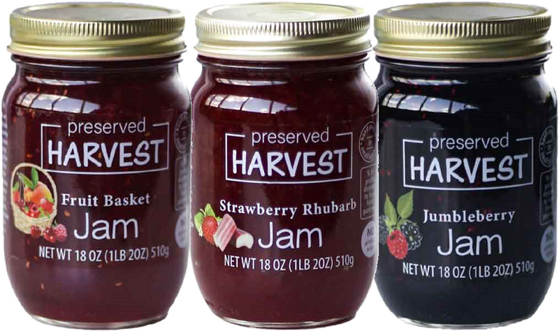Preserved Harvest Strawberry Rhubarb, Fruit Basket & Jumbleberry Jam, Variety 3-Pack
