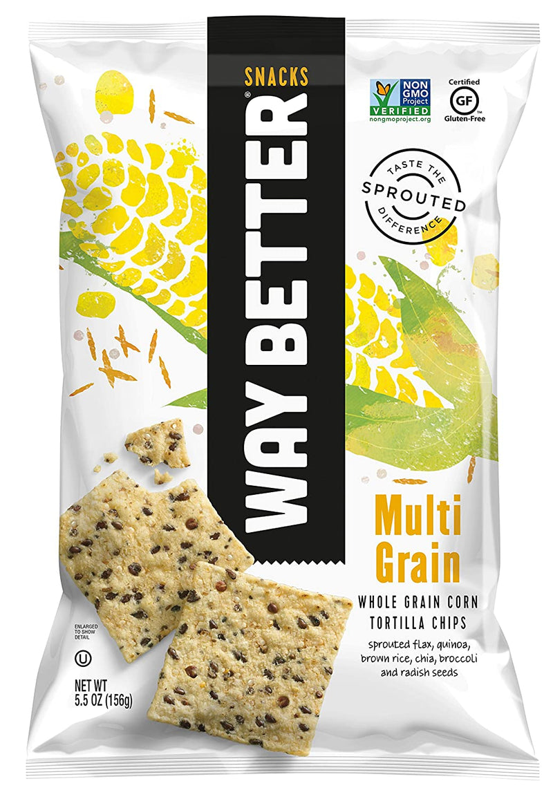 Way Better Snacks Sprouted Gluten Free Tortilla Chips, Multi Grain, 12-Pack 5.5 oz. Bags