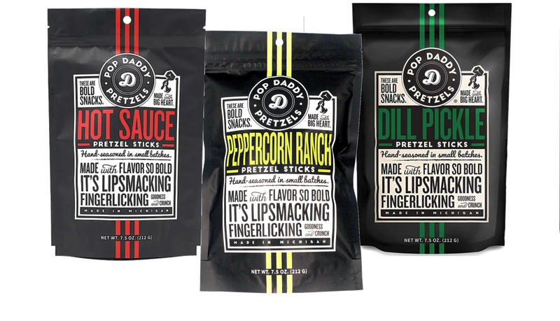 Pop Daddy Peppercorn Ranch, Dill Pickle & Hot Sauce Pretzel Sticks, Variety 3-Pack