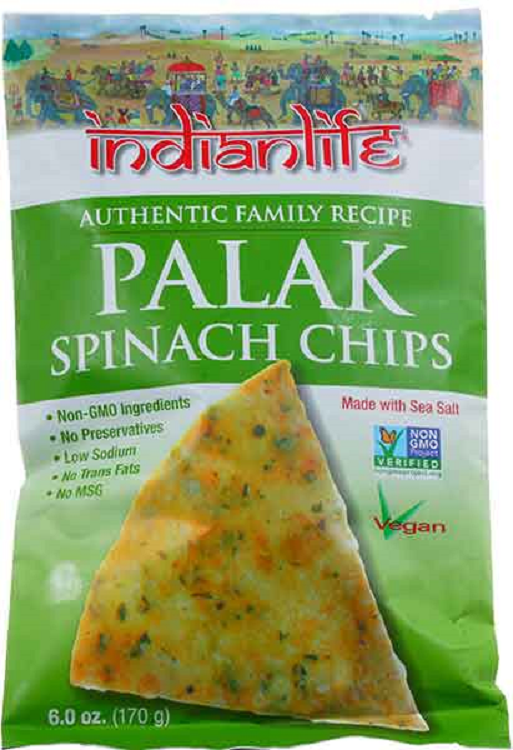IndianLife Ready-To-Eat Non GMO, Palak Spinach Chips, 3-Pack 6 oz. Bags