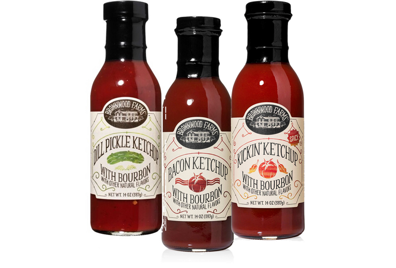 Brownwood Farms Bourbon Infused Ketchup: Dill Pickle, Bacon & Ghost Variety 3-Pack