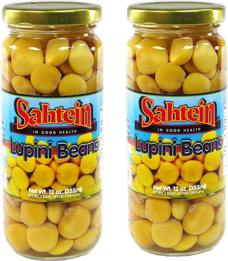 Sahtein Brand Pickled Lupini Beans- High Protein, High Fiber, Low in Carbs, 2-Pack 12 oz. Jars