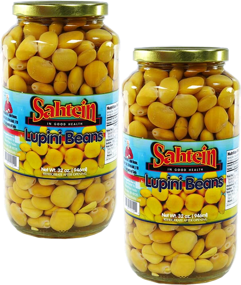 Sahtein Brand Pickled Lupini Beans- High Protein, High Fiber, Low in Carbs, 2-Pack 32 oz. Jars