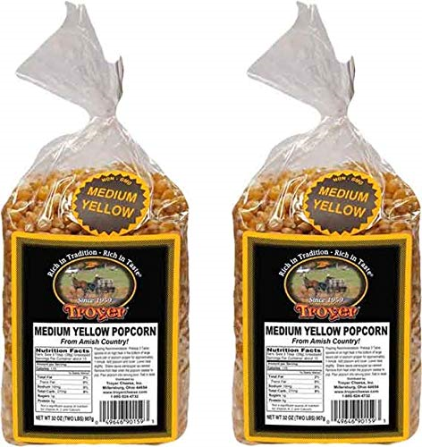 Troyer Whole Kernel Unpopped Popcorn, Non-GMO, 2-Pack 32 oz. Bags (Medium Yellow)