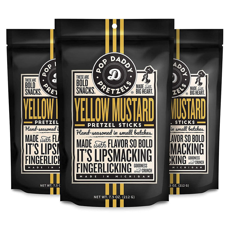 Pop Daddy Yellow Mustard Flavored Gourmet Pretzel Sticks, 3-Pack 7.5 oz. Bags