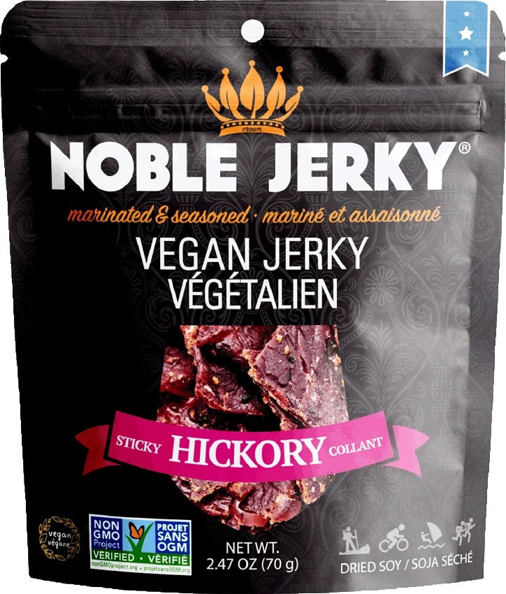 Noble Hickory Marinated & Seasoned Vegan Jerky, Non-GMO, 2-Pack 2.47 oz. Packets