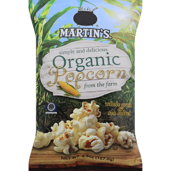 Martin's Whole Grain and Sea Salt Organic Popcorn, 6-Pack 4.5 oz. Bags