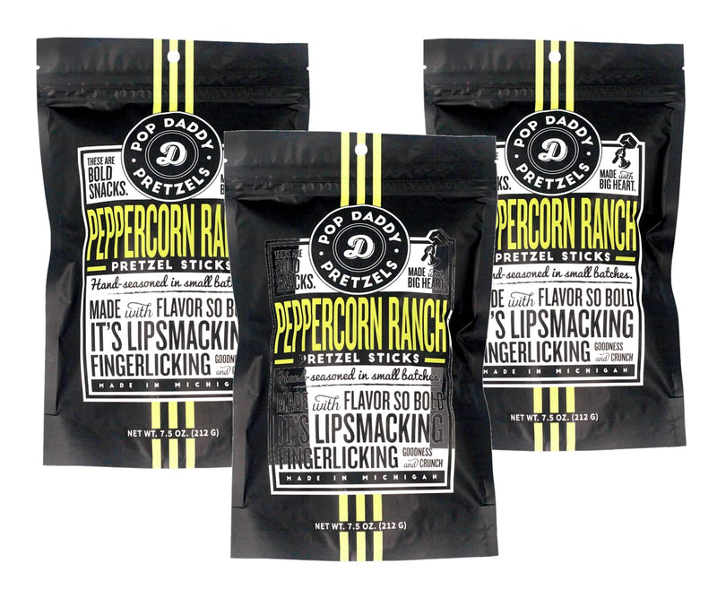 Pop Daddy Peppercorn Ranch Flavored Gourmet Pretzel Sticks, 3-Pack 7.5 oz. Bags