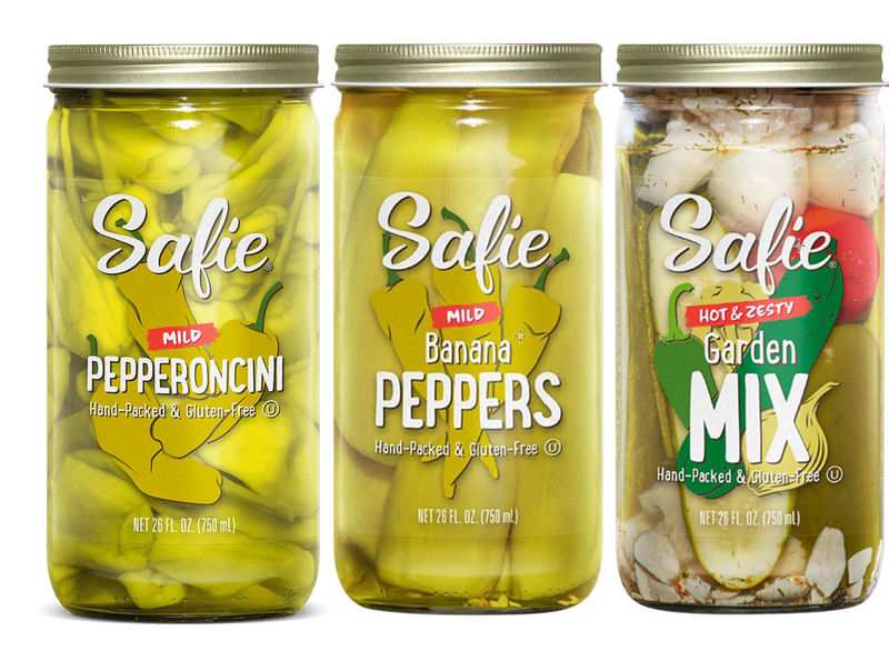 Safie Foods Hand-Packed Mild Peppers & Garden Mix, Variety 3-Pack 26 oz. Jars