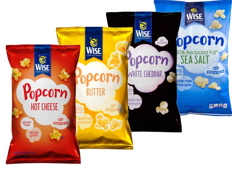 Wise Foods Butter, White Cheddar, Hot Cheese & Reduced Fat Popcorn Variety 4-Pack