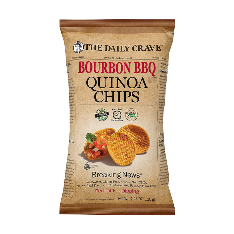 The Daily Crave Bourbon BBQ Quinoa Chips, 4g Protein, 2g Fiber, Gluten-Free, Non-Gmo, 4-Pack 4.25 oz. Bags