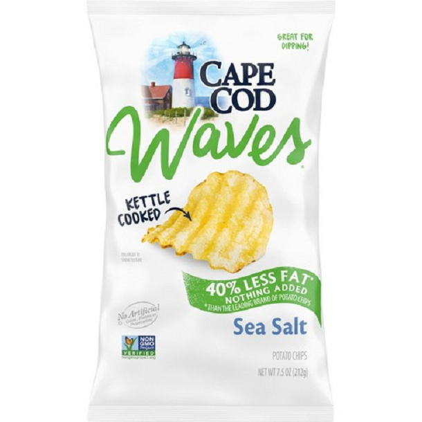 Cape Cod Waves Kettle Cooked Reduced Fat Potato Chips, All Natural, 4-Pack 7.5 oz. Bags