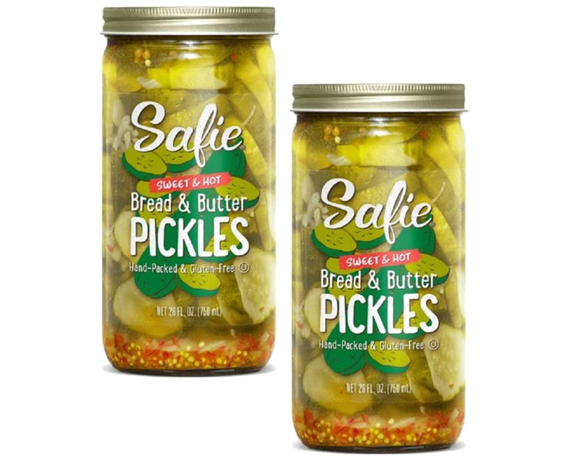 Safie Foods Hand-Packed Sweet and Hot Bread & Butter Pickles, 2-Pack, 26 oz. Jars
