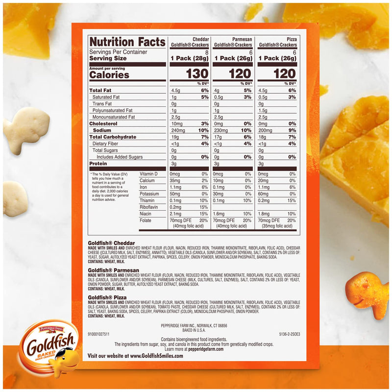 Pepperidge Farm Goldfish Crackers Say Cheeeese Variety Pack, 20 Count Snack Packs