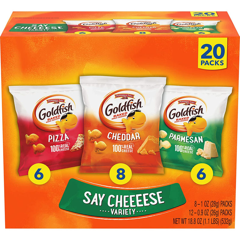 Pepperidge Farm Goldfish Crackers Say Cheeeese Variety Pack, 20 Count Snack Packs