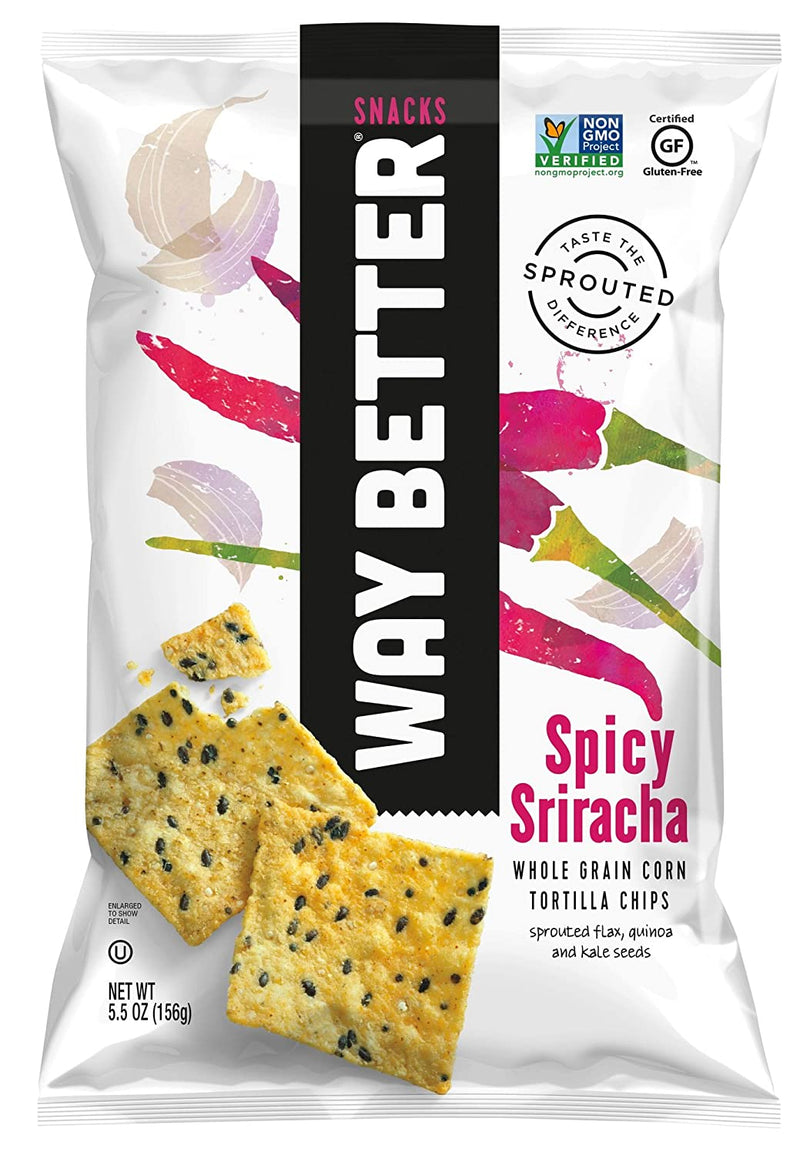 Way Better Snacks Sprouted Gluten Free Tortilla Chips, Spicy Sriracha, 5.5 oz. Bags