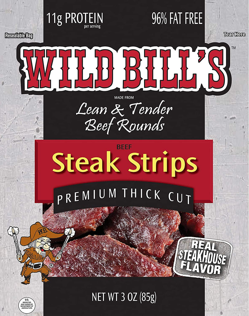 Wild Bill’s Steak Strips- Thick Cut Strips of Real Steak, 4-Pack 3 oz. Pouches