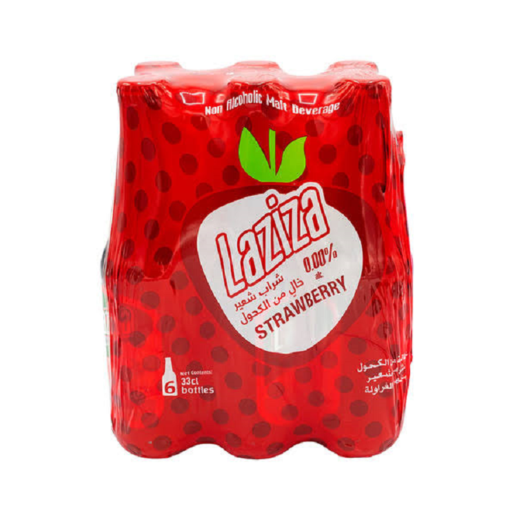 Laziza Strawberry Flavor Non Alcoholic Malt Beverage, Product of Lebanon, 8.45 fl. oz. (330ml) Bottles