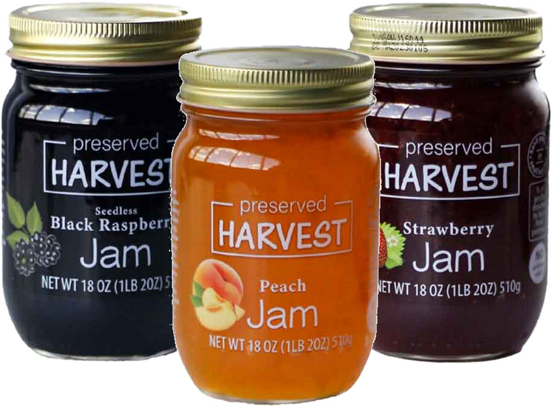 Preserved Harvest Strawberry, Peach & Seedless Black Raspberry Jam, Variety 3-Pack