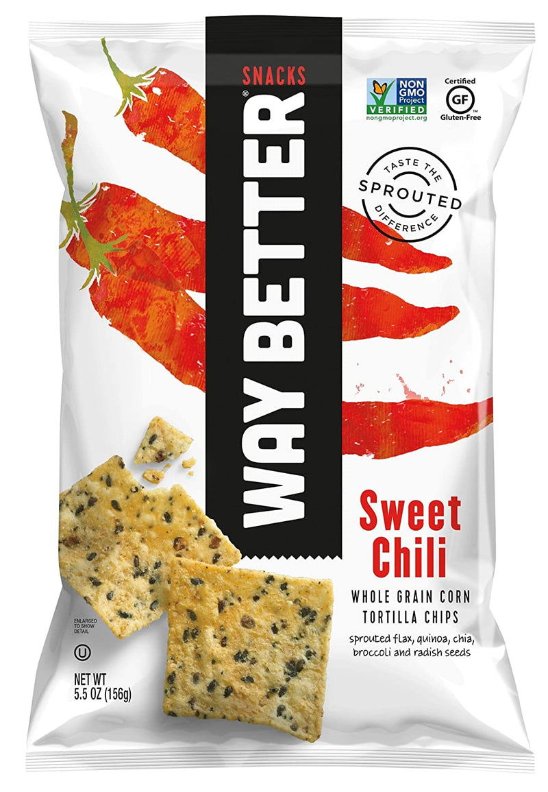 Way Better Snacks Sprouted Gluten Free Tortilla Chips, Sweet Chili, 12-Pack 5.5 oz. Bags