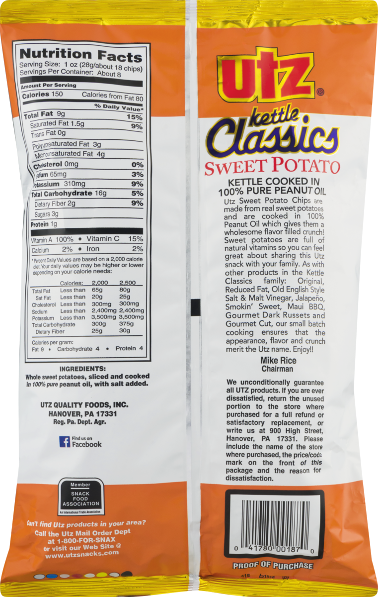 Utz Kettle Classics Crunchy Sweet Potato Chips, 3-Pack 7.5 oz. Bags