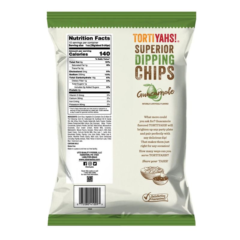 Tortiyahs! Superior Dipping Chips Guacamole, Stone Ground Corn with Sea Salt, 10 oz. Bags