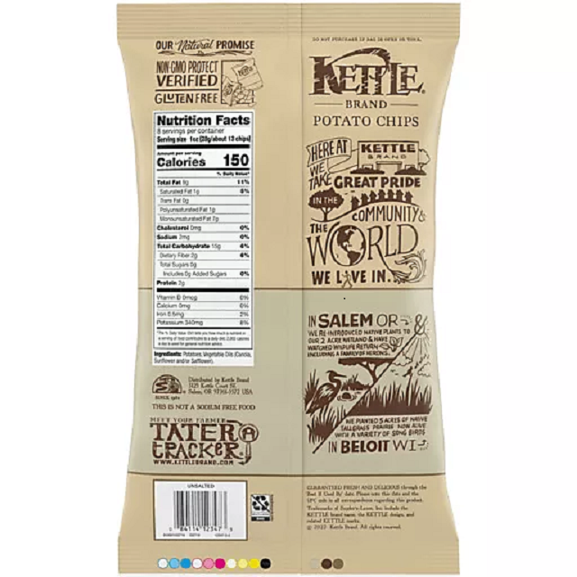 Kettle Brand Unsalted Kettle Cooked Potato Chips, 7.5 oz. Bags