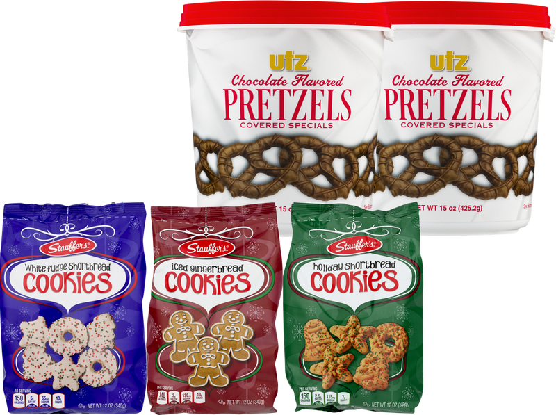Stauffer's Holiday Cookie Assortment & Utz Chocolate Flavored Covered Pretzel Tubs, 5-Pack