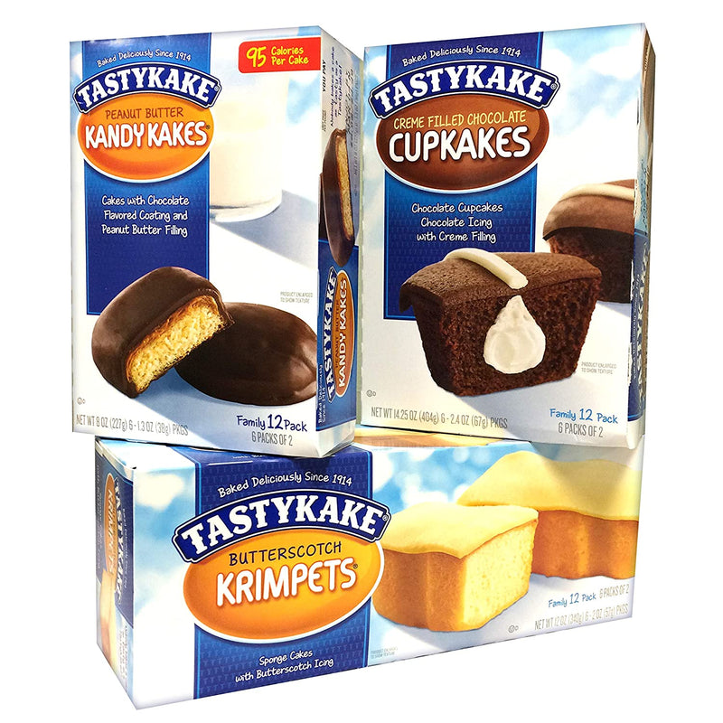 Tastykake Variety 3-Pack, Butterscotch Krimpets, Peanut Butter Kandy Kakes, Cream Filled Chocolate Cupcakes