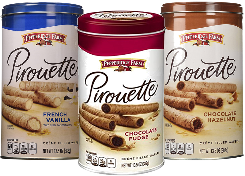 Pepperidge Farm Crème Filled Pirouette Rolled Wafers, French Vanilla, Chocolate Fudge, Chocolate Hazelnut Variety 3-Pack 13.5 oz.