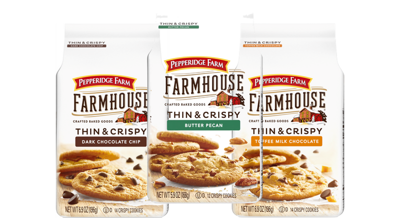 Pepperidge Farm Thin & Crispy Butter Pecan, Toffee & Dark Chocolate Farmhouse Cookies, Variety 3-Pack