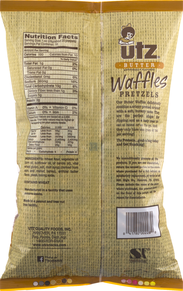Utz Butter Waffles Pretzels 16 oz. Bags