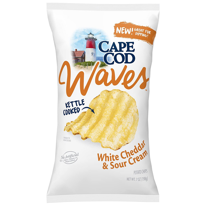 Cape Cod Waves Kettle Cooked White Cheddar & Sour Cream Potato Chips, All Natural, 4-Pack 7 oz. Bags