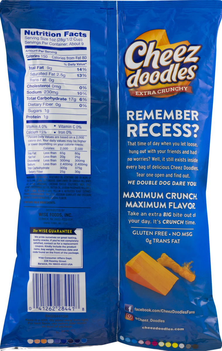 Wise Foods Cheez Doodles Extra Crunchy Cheddar, 3-Pack 8.5 oz. Bags