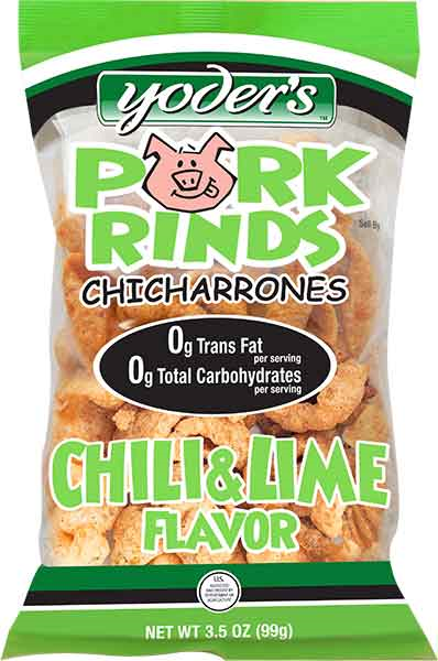 Yoder's Chili Lime Pork Rinds (Chicharrones), 12-Pack Case 3.5 oz. Bags