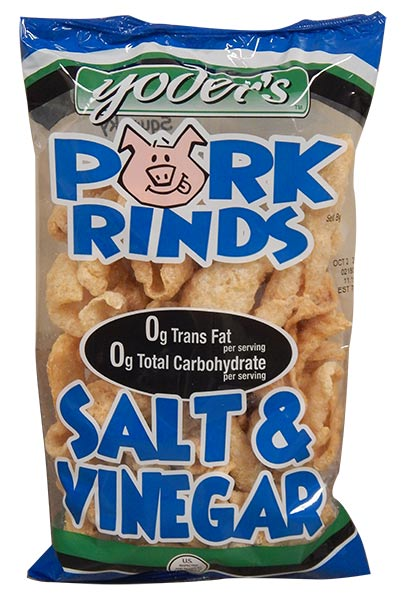 Yoder's Salt and Vinegar Pork Rinds (Chicharrones), 12-Pack Case 3.5 oz. Bags